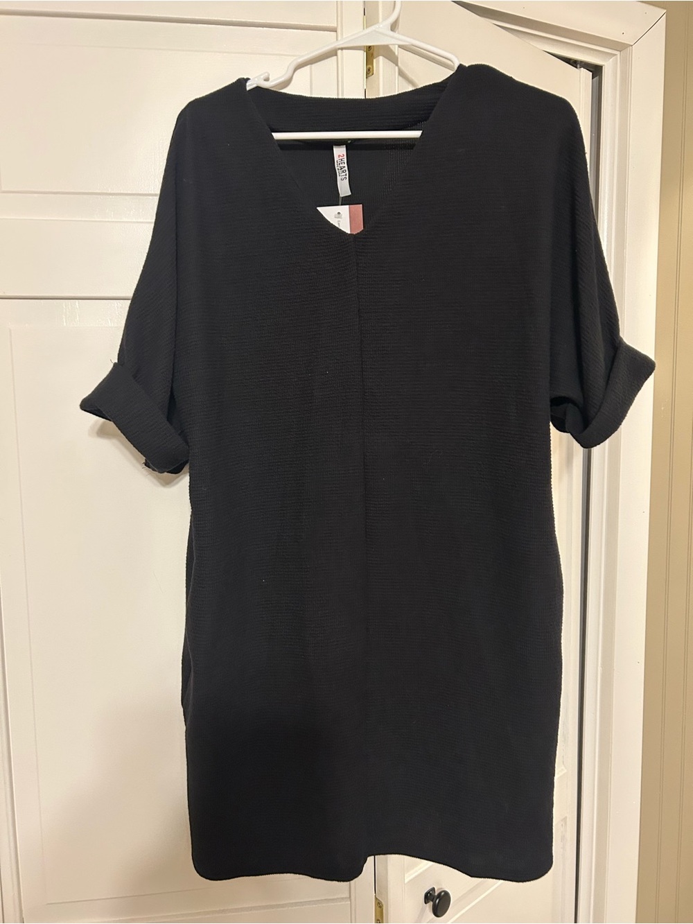 Black V‑Neck Shift Dress by 2 Hearts